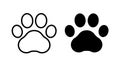 Footprint pet. Paw prints. Dog or cat vector, icon. Foot puppy isolated on white background. Black silhouette paw. Cute shape paw Royalty Free Stock Photo