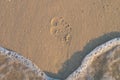 Footprint on the sand, beach, sea wave Royalty Free Stock Photo