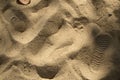 Footprint on sand beach. Walking on the beach Royalty Free Stock Photo