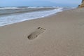 Footprint on the sand on the sea beach