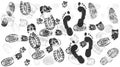 Footprint of shoes on the road, crowds of people, isolated silhouette vector Royalty Free Stock Photo