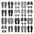 Footprint shoes top view black icon set isolated on white background. Vector