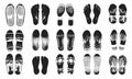 Footprint silhouettes, black shoes shapes. Barefoot steps, sole shoe and sneakers footprints, isolated prints human Royalty Free Stock Photo