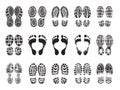 Footprint texture. Silhouettes of sneakers for human male and female shoes vector printing pictures