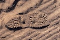 Footprint with tread shoes on a sandy surface