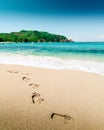 Footprint in White Sand Beach Royalty Free Stock Photo