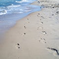 Footprints on the beach near Rewal in Poland