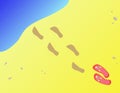 Footprints on beach sand. Vector illustration