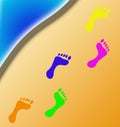 Footprints in the beach sea