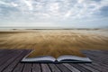 Footprints on beach Summer sunset landscape conceptual book image