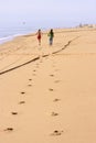 Footprints of competing at the beach Royalty Free Stock Photo