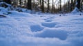 Footprints in Deep Snow of Winter Forest Royalty Free Stock Photo