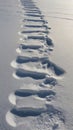 Footprints in Deep White Snow Winter Scene Snowy Path Foot Steps image Royalty Free Stock Photo