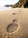 Footprints detail in the sand of the beach