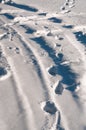 Footprints in fresh deep snow