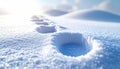 Footprints in the Fresh Snow with Blurred Hills and Clear Sky Background Royalty Free Stock Photo