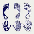 Footprints and handprints ball pen sketches