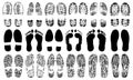 Footprints human shoes silhouette, vector set, isolated on white background. Royalty Free Stock Photo