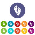 Footprints icons set vector color