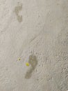 Footprints marked on cement floor.