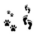 Footprints people and animals. Big and small footprints Royalty Free Stock Photo
