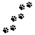 Footprints for pet, dog or cat. Pets print. Walks paw. Black silhouette shape steps isolated on white background. Design walking d Royalty Free Stock Photo