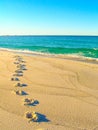 Footprints in the sand at a beach at the Bay of Fires, North-Eastern Tasmania, Australia Royalty Free Stock Photo