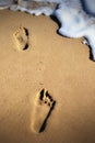 Footprints in the sand on a beach