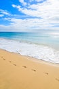 Footprints in sand on beautiful Jandia beach, Morro Jable, Fuerteventura, Canary Islands, Spain Royalty Free Stock Photo