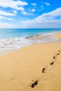 Footprints in sand on beautiful Jandia beach, Morro Jable, Fuerteventura, Canary Islands, Spain Royalty Free Stock Photo