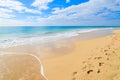 Footprints in sand on beautiful Jandia beach, Morro Jable, Fuerteventura, Canary Islands, Spain Royalty Free Stock Photo