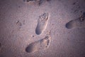 Footprints in the sand from children`s feet. Royalty Free Stock Photo