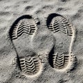 Footprints in the Sand Close Up Texture of Shoe Prints on Sandy Surface Detailing a Journey and Royalty Free Stock Photo