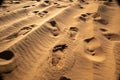 Footprints in the sand. A lot of sand. Desert landscape. Royalty Free Stock Photo