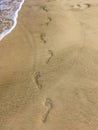 Footprints in the sand near ocean