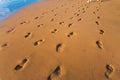 Footprints in sand with people walking Royalty Free Stock Photo