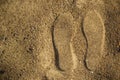Footprints from shoes on wet sand
