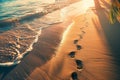 Footprints in the Sand at Sunset on Exotic Beach. Generative ai Royalty Free Stock Photo