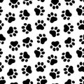 Footprints seamless pattern. Pet prints. Paw cute background for pets dog, cat. Foot puppy. Black shape pawprints. Footprint. Anim Royalty Free Stock Photo