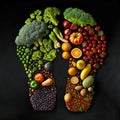 Footprints shape by various vegetables and fruits. Healthy food concept. Ai generated art