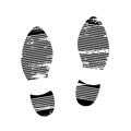 Footprints and shoeprints icons in black and white showing bare feet and the imprint of the soles with the differing Royalty Free Stock Photo
