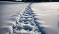 Footprints from snow boots leave a trail on a fresh