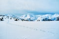 The footprints on the snow, Feuerkogel Mountain plateau, Ebensee, Salzkammergut, Austria