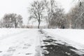 Footprints in the snow. Footprints on the first snow. Imprint of Royalty Free Stock Photo