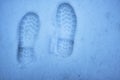 Footprints in the snow. Get lost at night in winter
