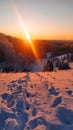 Footprints in the snow on a snowy hill Royalty Free Stock Photo