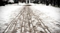 Footprints on the snowy sidewalk Royalty Free Stock Photo