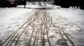 Footprints on the snowy sidewalk Royalty Free Stock Photo