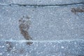 Footprints are wet on cement floor. Royalty Free Stock Photo