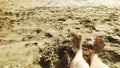 foots in the Beach wiht the sea Royalty Free Stock Photo